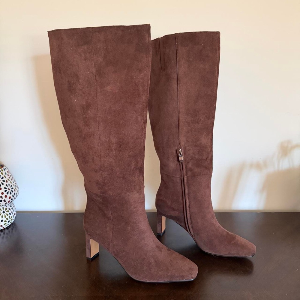 Dark Brown Suede Knee-High Block Heel Boots size US 8.5